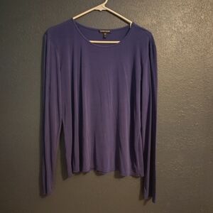 Eileen Fisher Blue/Violet Long Sleeve Silk Jersey Scoop Neck Top